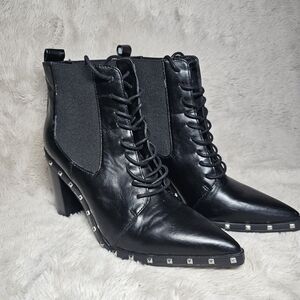 Charles David Black Leather Studded Ankle Booties